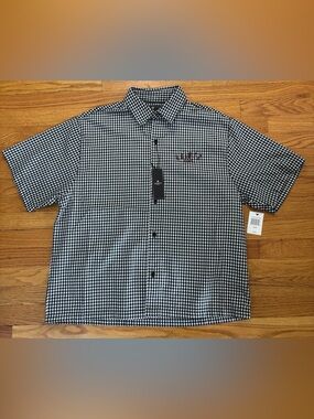 Saints Studio Men’s Medium Black/ White Gingham Button Down Graphic Shirt New